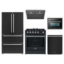 Forno 5-Piece Appliance Package - 30-Inch Leonardo Espresso Gas Range, Under Cabinet Range Hood, Refrigerator, Dishwasher, and 24-Inch Microwave Oven in Black with Stainless Steel Trim