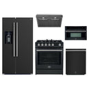 Forno 5-Piece Appliance Package - 30-Inch Leonardo Espresso Gas Range, Under Cabinet Range Hood, Refrigerator with Water Dispenser, Dishwasher, and 30-Inch Microwave Oven in Black with Stainless Steel Trim