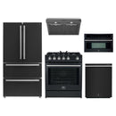 Forno 5-Piece Appliance Package - 30-Inch Leonardo Espresso Gas Range, Under Cabinet Range Hood, Refrigerator, Dishwasher, and 30-Inch Microwave Oven in Black with Stainless Steel Trim