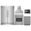 Forno 5-Piece Appliance Package - 30-Inch Electric Range, Wall Mount Range Hood, 60-Inch Refrigerator, Dishwasher, and 24-Inch Microwave Drawer in Stainless Steel