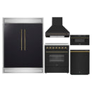 Forno 5-Piece Appliance Package - 30-Inch Electric Range, Wall Mount Range Hood, 60-Inch Refrigerator, Dishwasher, and 30-Inch Microwave Drawer in Black with Antique Brass Handle