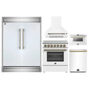 Forno 5-Piece Appliance Package - 30-Inch Electric Range, Wall Mount Range Hood, 60-Inch Refrigerator, Dishwasher, and 24-Inch Microwave Drawer in White with Antique Brass Handle