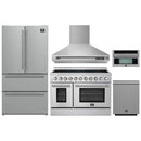 Forno 5-Piece Appliance Package - 48-Inch Electric Range, Wall Mount Range Hood, 36-Inch Refrigerator, Dishwasher, and 30-Inch Microwave Oven in Stainless Steel