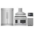 Forno 5-Piece Appliance Package - 48-Inch Electric Range, Wall Mount Range Hood, 60-Inch Refrigerator, Dishwasher, and 24-Inch Microwave Drawer in Stainless Steel