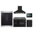 Forno 5-Piece Appliance Package - 48-Inch Electric Range, Wall Mount Range Hood, 60-Inch Refrigerator, Dishwasher, and 24-Inch Microwave Oven in Black with Antique Brass Handle