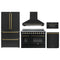 Forno 5-Piece Appliance Package - 48-Inch Electric Range, Wall Mount Range Hood, 36-Inch Refrigerator, Dishwasher, and 30-Inch Microwave Drawer in Black with Antique Brass Handle