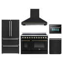 Forno 5-Piece Appliance Package - 48-Inch Electric Range, Wall Mount Range Hood, 36-Inch Refrigerator, Dishwasher, and 24-Inch Microwave Oven in Black with Antique Brass Handle