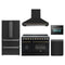 Forno 5-Piece Appliance Package - 48-Inch Electric Range, Wall Mount Range Hood, 36-Inch Refrigerator, Dishwasher, and 24-Inch Microwave Oven in Black with Antique Brass Handle