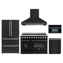 Forno 5-Piece Appliance Package - 48-Inch Electric Range, Wall Mount Range Hood, 36-Inch Refrigerator, Dishwasher, and 30-Inch Microwave Oven in Black with Antique Brass Handle