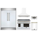 Forno 5-Piece Appliance Package - 48-Inch Electric Range, Wall Mount Range Hood, 60-Inch Refrigerator, Dishwasher, and 30-Inch Microwave Drawer in White with Antique Brass Handle