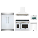 Forno 5-Piece Appliance Package - 48-Inch Electric Range, Wall Mount Range Hood, 60-Inch Refrigerator, Dishwasher, and 24-Inch Microwave Oven in White with Antique Brass Handle