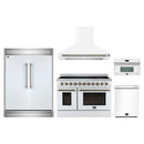 Forno 5-Piece Appliance Package - 48-Inch Electric Range, Wall Mount Range Hood, 60-Inch Refrigerator, Dishwasher, and 30-Inch Microwave Oven in White with Antique Brass Handle