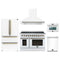 Forno 5-Piece Appliance Package - 48-Inch Electric Range, Wall Mount Range Hood, 36-Inch Refrigerator, Dishwasher, and 24-Inch Microwave Oven in White with Antique Brass Handle