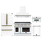 Forno 5-Piece Appliance Package - 48-Inch Electric Range, Wall Mount Range Hood, 36-Inch Refrigerator, Dishwasher, and 30-Inch Microwave Oven in White with Antique Brass Handle
