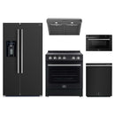 Forno 5-Piece Appliance Package - 30-Inch Leonardo Espresso Electric Range, Under Cabinet Range Hood, Refrigerator with Water Dispenser, Dishwasher, and 24-Inch Microwave Drawer in Black with Stainless Steel Trim