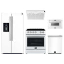 Forno 5-Piece Appliance Package - 30-Inch Leonardo Espresso Electric Range, Under Cabinet Range Hood, Refrigerator with Water Dispenser, Dishwasher, and 24-Inch Microwave Drawer in White with Stainless Steel Trim