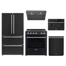 Forno 5-Piece Appliance Package - 30-Inch Leonardo Espresso Electric Range, Under Cabinet Range Hood, French Door Refrigerator, Dishwasher, and 30-Inch Microwave Drawer in Black with Stainless Steel Trim
