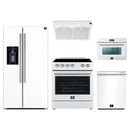 Forno 5-Piece Appliance Package - 30-Inch Leonardo Espresso Electric Range, Under Cabinet Range Hood, Refrigerator with Water Dispenser, Dishwasher, and 24-Inch Microwave Oven in White with Stainless Steel Trim