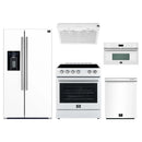 Forno 5-Piece Appliance Package - 30-Inch Leonardo Espresso Electric Range, Under Cabinet Range Hood, Refrigerator with Water Dispenser, Dishwasher, and 30-Inch Microwave Oven in White with Stainless Steel Trim