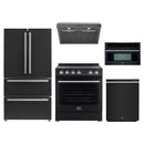 Forno 5-Piece Appliance Package - 30-Inch Leonardo Espresso Electric Range, Under Cabinet Range Hood, Refrigerator, Dishwasher, and 30-Inch Microwave Oven in Black with Stainless Steel Trim