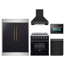 Forno 5-Piece Appliance Package - 30-Inch Electric Range, Wall Mount Range Hood, 60-Inch Refrigerator, Dishwasher, and 24-Inch Microwave Oven in Black with Antique Brass Handle