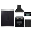 Forno 5-Piece Appliance Package - 30-Inch Electric Range, Wall Mount Range Hood, 60-Inch Refrigerator, Dishwasher, and 30-Inch Microwave Oven in Black with Antique Brass Handle