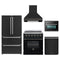 Forno 5-Piece Appliance Package - 30-Inch Electric Range, Wall Mount Range Hood, 36-Inch Refrigerator, Dishwasher, and 24-Inch Microwave Oven in Black with Antique Brass Handle