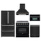 Forno 5-Piece Appliance Package - 30-Inch Electric Range, Wall Mount Range Hood, 36-Inch Refrigerator, Dishwasher, and 30-Inch Microwave Oven in Black with Antique Brass Handle