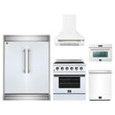 Forno 5-Piece Appliance Package - 30-Inch Electric Range, Wall Mount Range Hood, 60-Inch Refrigerator, Dishwasher, and 24-Inch Microwave Oven in White with Antique Brass Handle