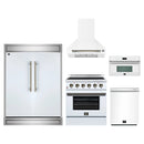 Forno 5-Piece Appliance Package - 30-Inch Electric Range, Wall Mount Range Hood, 60-Inch Refrigerator, Dishwasher, and 30-Inch Microwave Oven in White with Antique Brass Handle