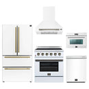 Forno 5-Piece Appliance Package - 30-Inch Electric Range, Wall Mount Range Hood, 36-Inch Refrigerator, Dishwasher, and 24-Inch Microwave Oven in White with Antique Brass Handle