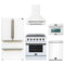 Forno 5-Piece Appliance Package - 30-Inch Electric Range, Wall Mount Range Hood, 36-Inch Refrigerator, Dishwasher, and 24-Inch Microwave Oven in White with Antique Brass Handle