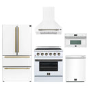 Forno 5-Piece Appliance Package - 30-Inch Electric Range, Wall Mount Range Hood, 36-Inch Refrigerator, Dishwasher, and 30-Inch Microwave Oven in White with Antique Brass Handle
