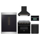 Forno 5-Piece Appliance Package - 36-Inch Electric Range, Wall Mount Range Hood, 60-Inch Refrigerator, Dishwasher, and 30-Inch Microwave Oven in Black with Antique Brass Handle
