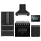 Forno 5-Piece Appliance Package - 36-Inch Electric Range, Wall Mount Range Hood, 36-Inch Refrigerator, Dishwasher, and 24-Inch Microwave Oven in Black with Antique Brass Handle