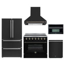 Forno 5-Piece Appliance Package - 36-Inch Electric Range, Wall Mount Range Hood, 36-Inch Refrigerator, Dishwasher, and 30-Inch Microwave Oven in Black with Antique Brass Handle