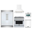 Forno 5-Piece Appliance Package - 36-Inch Electric Range, Wall Mount Range Hood, 60-Inch Refrigerator, Dishwasher, and 24-Inch Microwave Oven in White with Antique Brass Handle