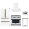 Forno 5-Piece Appliance Package - 36-Inch Electric Range, Wall Mount Range Hood, 36-Inch Refrigerator, Dishwasher, and 24-Inch Microwave Drawer in White with Antique Brass Handle