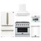 Forno 5-Piece Appliance Package - 36-Inch Electric Range, Wall Mount Range Hood, 36-Inch Refrigerator, Dishwasher, and 24-Inch Microwave Oven in White with Antique Brass Handle