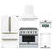 Forno 5-Piece Appliance Package - 36-Inch Electric Range, Wall Mount Range Hood, 36-Inch Refrigerator, Dishwasher, and 30-Inch Microwave Oven in White with Antique Brass Handle