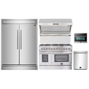 Forno 5-Piece Appliance Package - 48-Inch Dual Fuel Range, 60-Inch Pro-Style Refrigerator, Wall Mount Hood with Backsplash, 24-Inch Microwave Oven, & 3-Rack Dishwasher in Stainless Steel