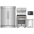 Forno 5-Piece Pro Appliance Package - 30-Inch Dual Fuel Range, 60-Inch Pro-Style Refrigerator, Wall Mount Hood with Backsplash, 24-Inch Microwave Drawer, & 3-Rack Dishwasher in Stainless Steel