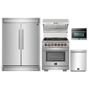 Forno 5-Piece Pro Appliance Package - 30-Inch Dual Fuel Range, 60-Inch Pro-Style Refrigerator, Wall Mount Hood with Backsplash, 24-Inch Microwave Oven, & 3-Rack Dishwasher in Stainless Steel