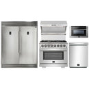 Forno 5-Piece Pro Appliance Package - 36-Inch Dual Fuel Range, 60-Inch Pro-Style Refrigerator, Wall Mount Hood with Backsplash, 24-Inch Microwave Drawer, & 3-Rack Dishwasher in Stainless Steel