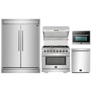 Forno 5-Piece Pro Appliance Package - 36-Inch Dual Fuel Range, 60-Inch Pro-Style Refrigerator, Wall Mount Hood with Backsplash, 24-Inch Microwave Oven, & 3-Rack Dishwasher in Stainless Steel