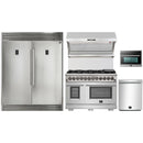 Forno 5-Piece Pro Appliance Package - 48-Inch Dual Fuel Range, 60-Inch Pro-Style Refrigerator, Wall Mount Hood with Backsplash, 24-Inch Microwave Oven, & 3-Rack Dishwasher in Stainless Steel
