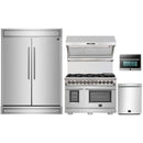 Forno 5-Piece Pro Appliance Package - 48-Inch Dual Fuel Range, 60-Inch Pro-Style Refrigerator, Wall Mount Hood with Backsplash, 24-Inch Microwave Oven, & 3-Rack Dishwasher in Stainless Steel