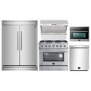 Forno 5-Piece Appliance Package - 36-Inch Gas Range, 60-Inch Pro-Style Refrigerator, Wall Mount Hood with Backsplash, 24-Inch Microwave Oven, & 3-Rack Dishwasher in Stainless Steel