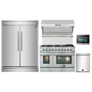 Forno 5-Piece Appliance Package - 48-Inch Gas Range, 60-Inch Pro-Style Refrigerator, Wall Mount Hood with Backsplash, 24-Inch Microwave Oven, & 3-Rack Dishwasher in Stainless Steel