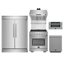 Forno 5-Piece Pro Appliance Package - 30-Inch Gas Range, 60-Inch Pro-Style Refrigerator, Wall Mount Hood with Backsplash, 30-Inch Microwave Drawer, & 3-Rack Dishwasher in Stainless Steel